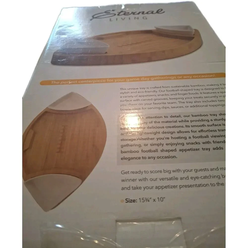 Eternal Living Football Shaped Bamboo Serving Tray 15-3/4